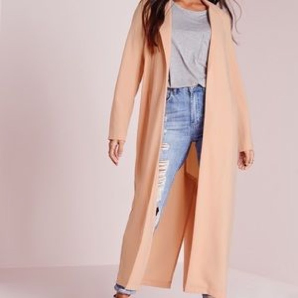 Missguided Nude Longline Crepe Duster Jacket